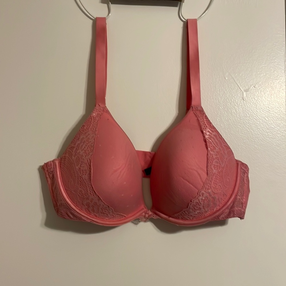 Ambrielle Pink mesh with lace bra, 42C plunge style, push up